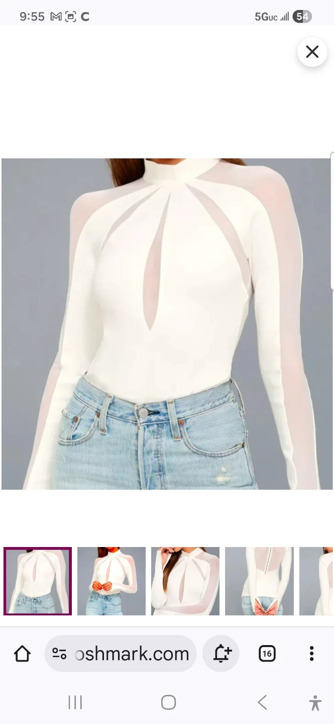 Free People Ivory Sheer Mesh Mock Neck Long Sleeve Top Size L - photo 3