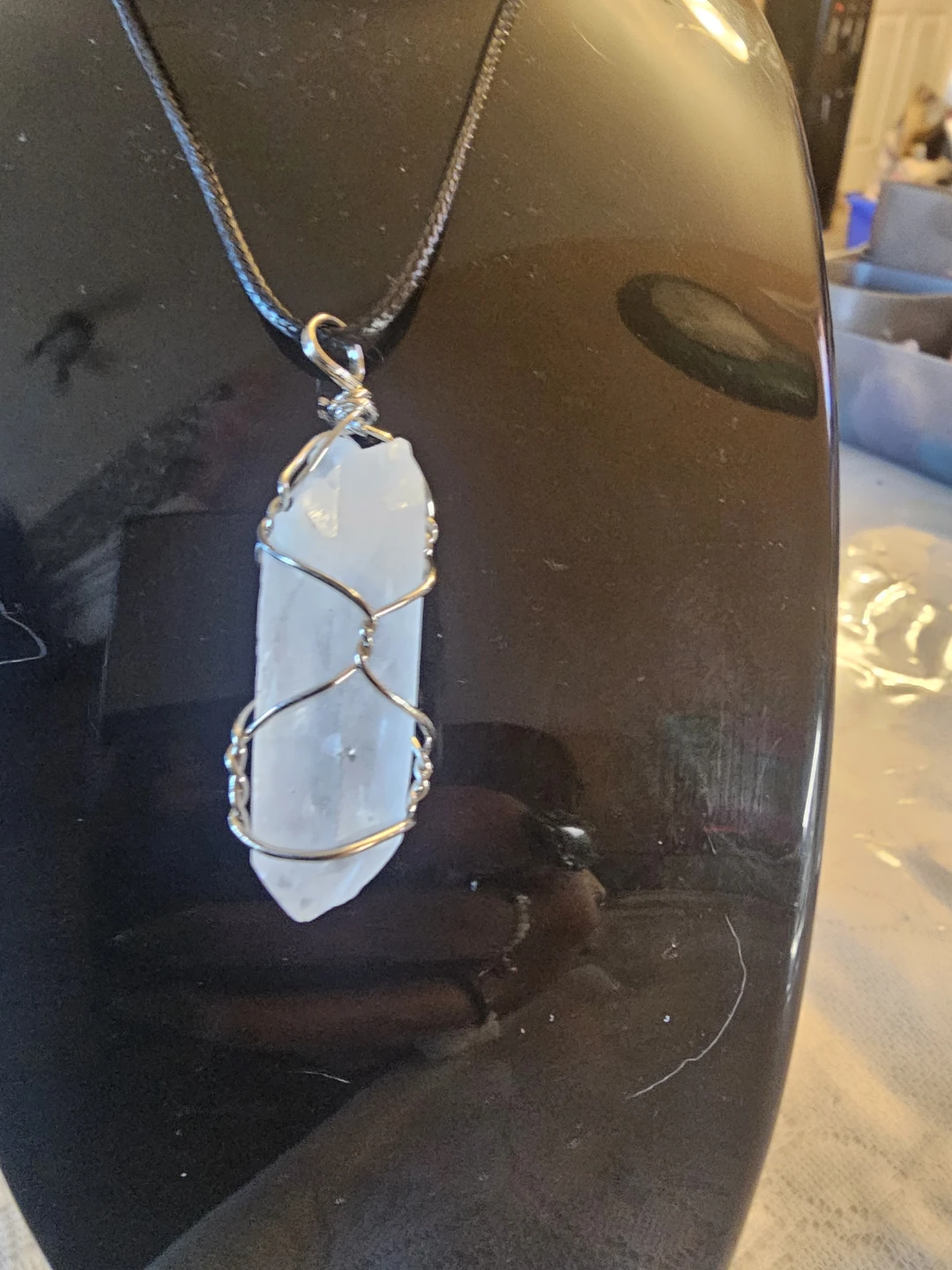 Wire Wrapped clear quartz Crystal Pendant Necklace - photo 2