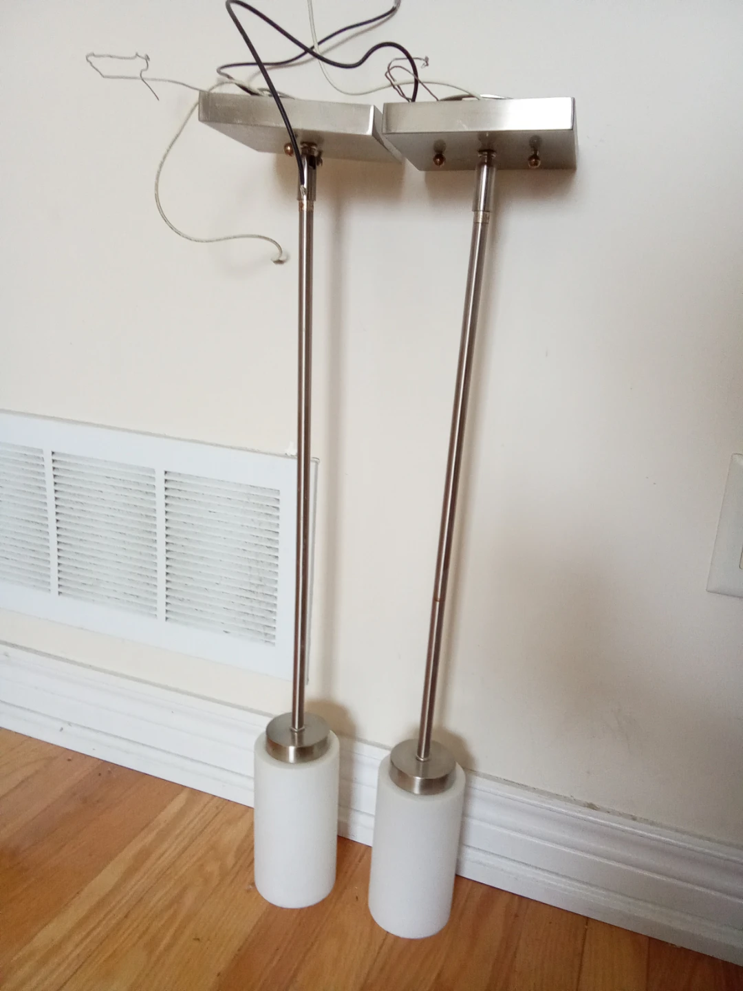 Set of 2 Brushed Nickel Pendant Lights with Frosted Glass Shades - photo 2