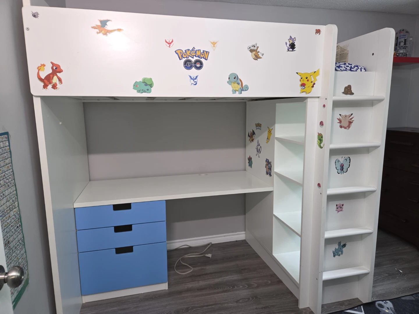 Ikea Loft Bed with Desk and Shelving