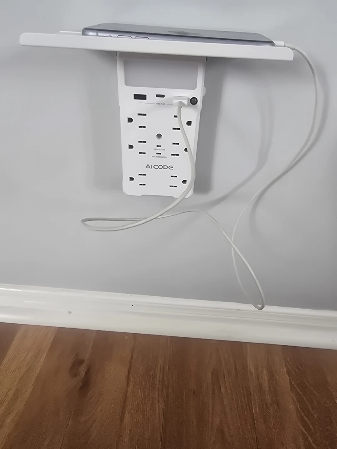 Aicose Wall Outlet Extender Shelf with USB Ports and LED Light