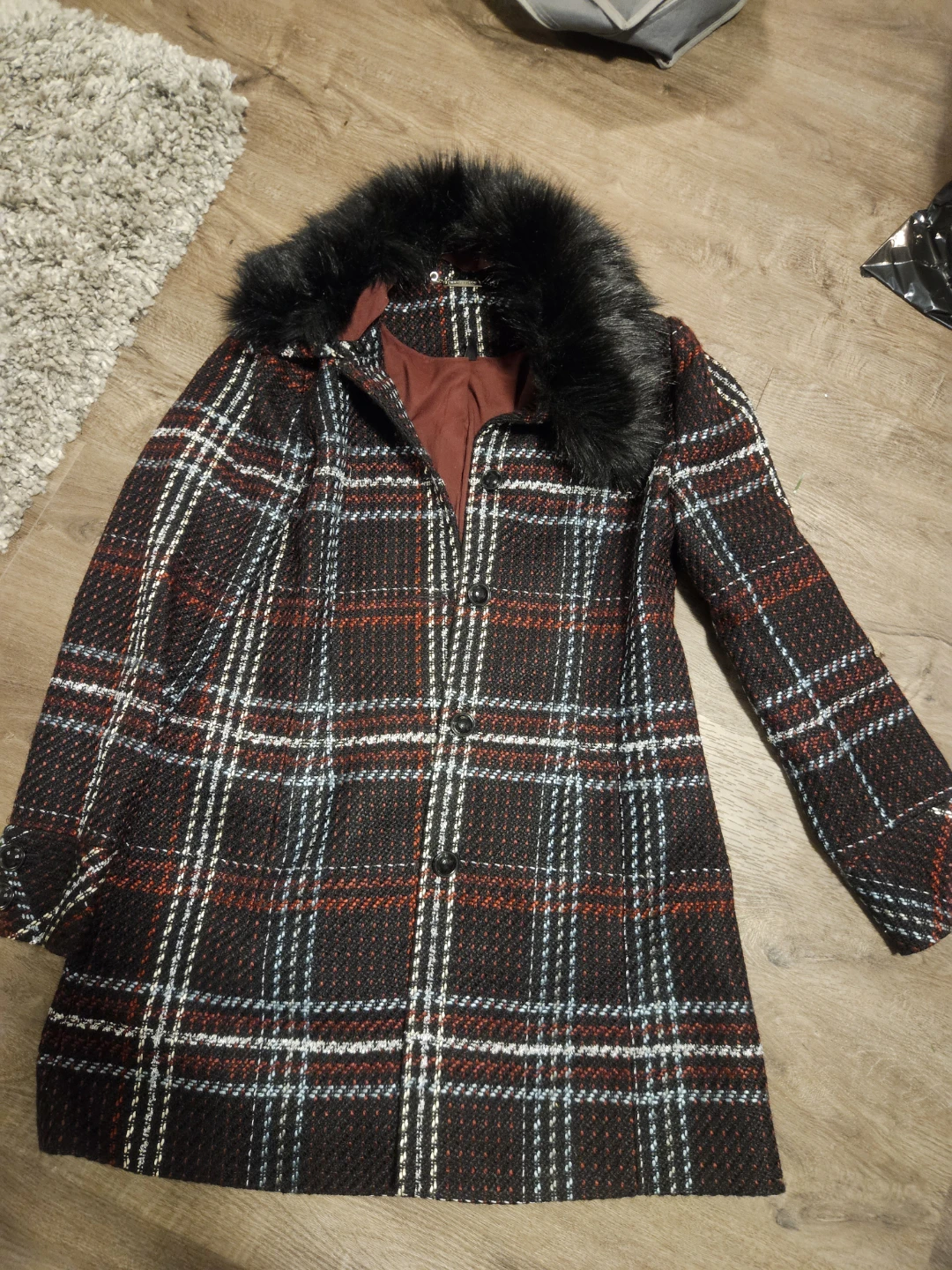 White Black Market Plaid Coat