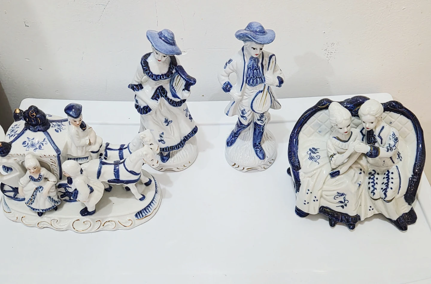 Vintage Porcelain Figurine Set - Blue and White