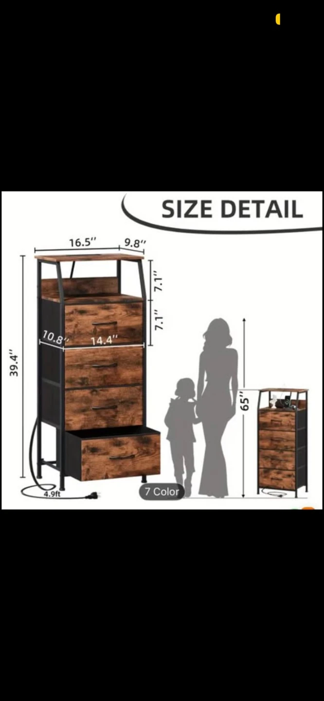 A set of 2 Rustic 4-Drawer Dresser with USB Charging Station