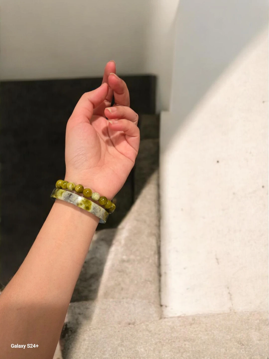 Natural Green Serpentine Stone Beaded Bracelet and Bangle Set - photo 2