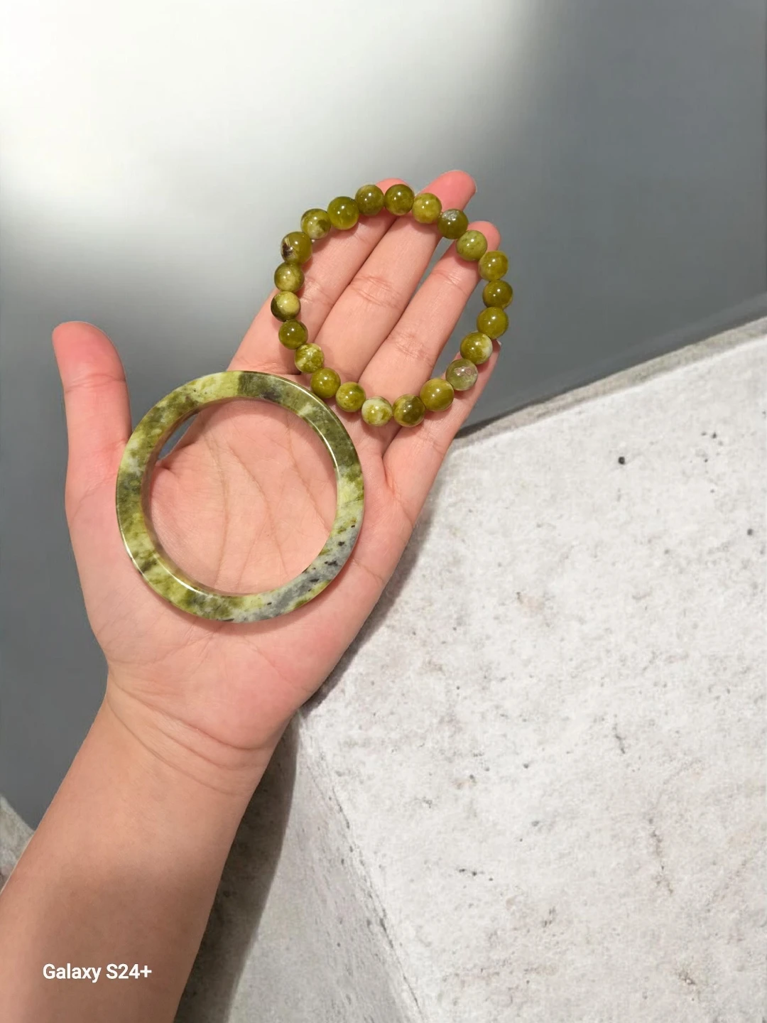 Natural Green Serpentine Stone Beaded Bracelet and Bangle Set - photo 3