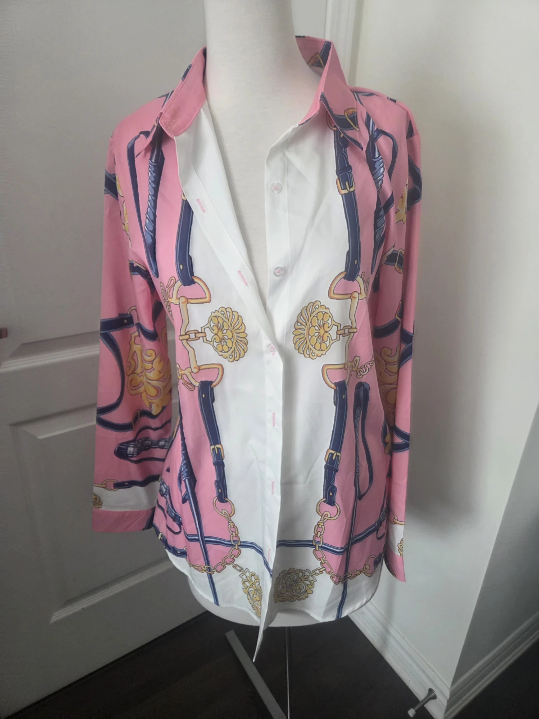 Pink Long Sleeve Shirt with Belt Print