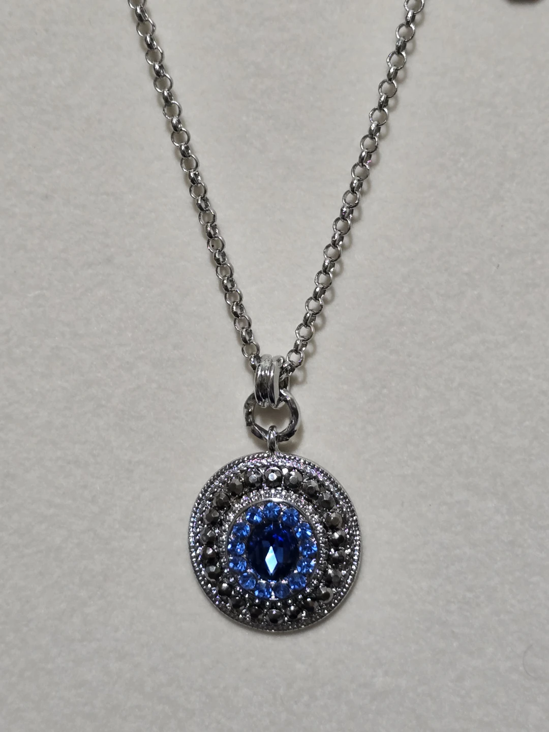 Monet Silver Tone Blue Crystal Pendant Necklace