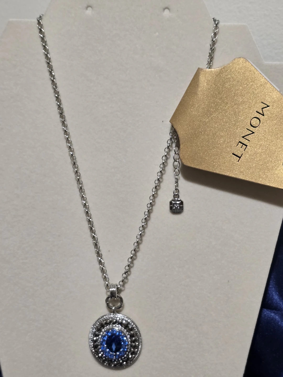 Monet Silver Tone Blue Crystal Pendant Necklace - photo 2
