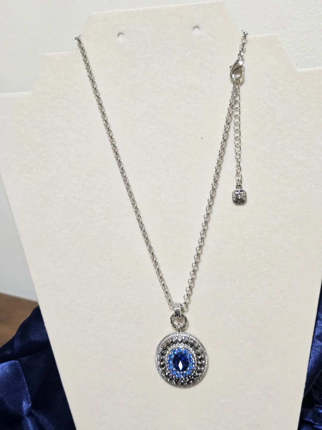 Monet Silver Tone Blue Crystal Pendant Necklace - photo 5
