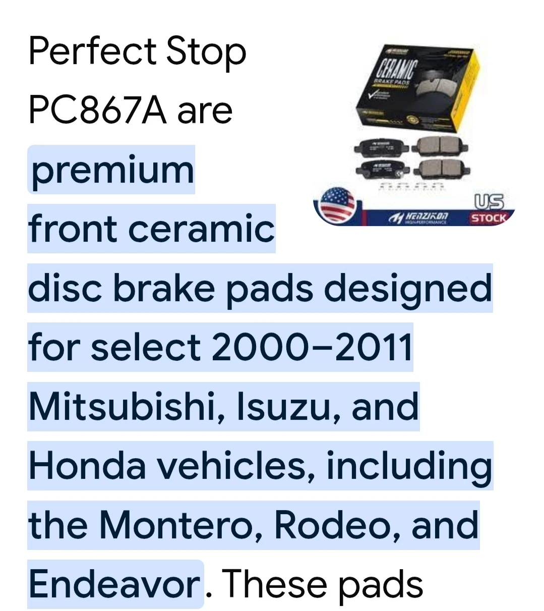 Perfect Stop Ceramic Brake Pads PC867A - photo 2