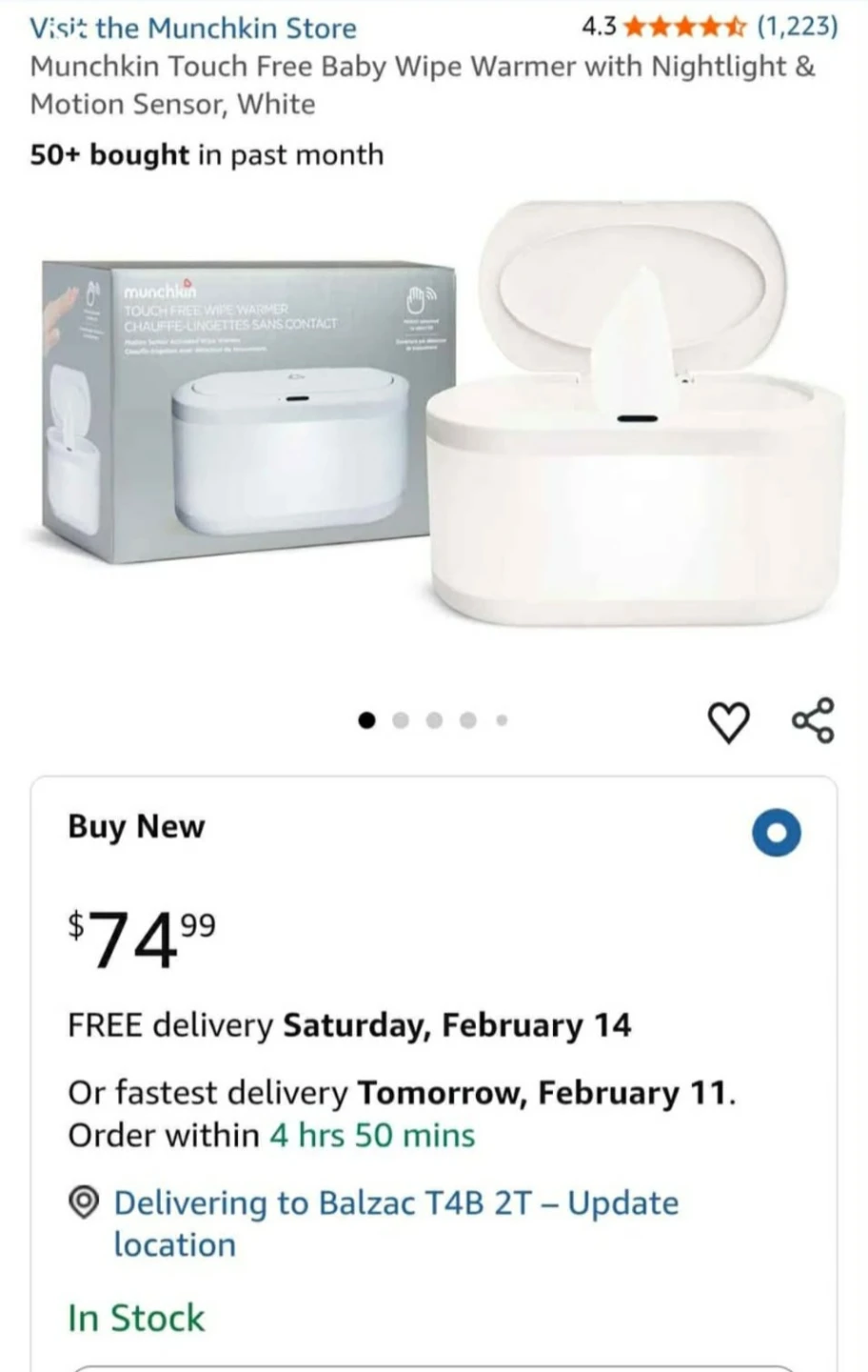 Munchkin Touch Free Baby Wipe Warmer with Nightlight &