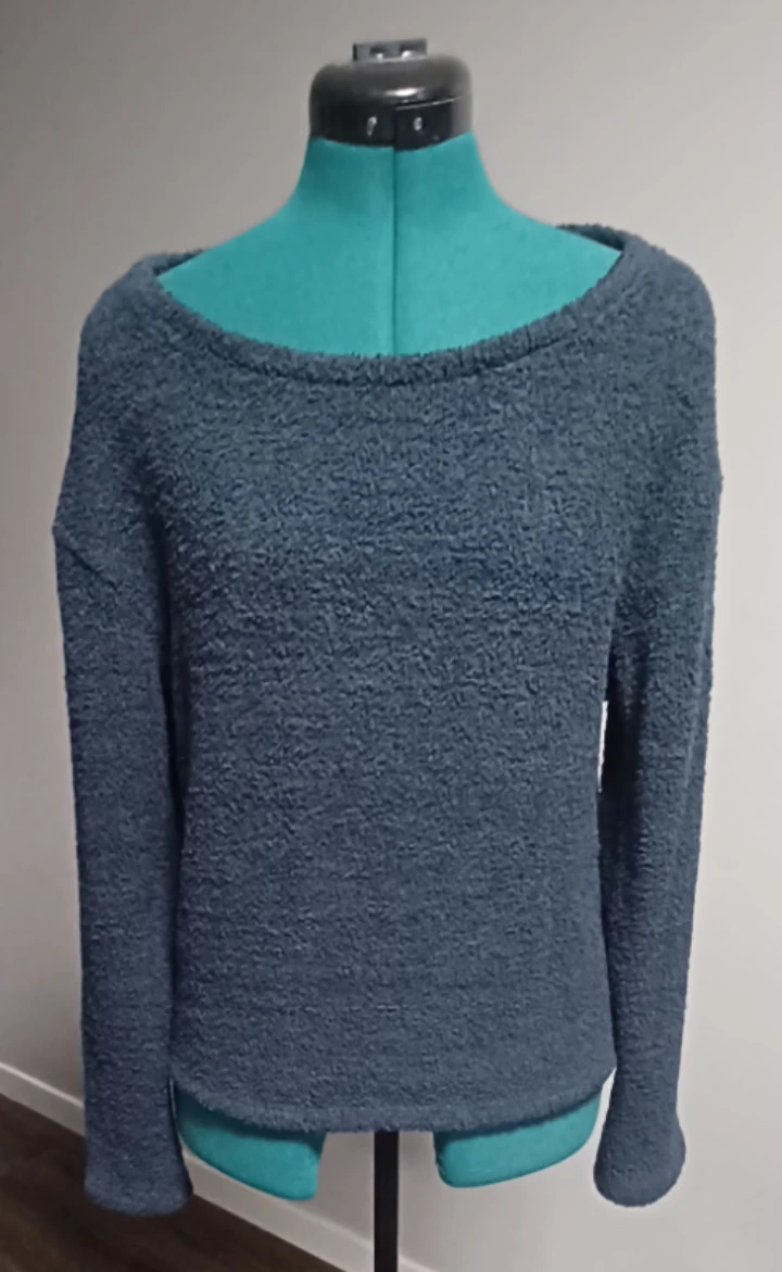 Blue Textured Crew Neck Sweater