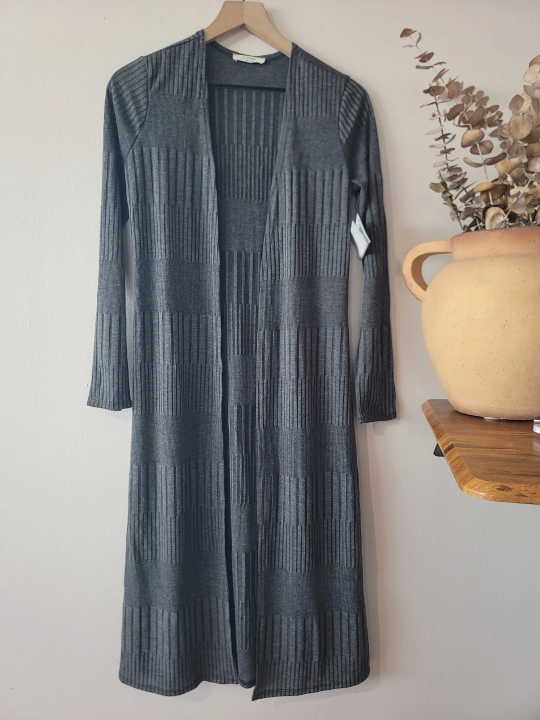 La Banga Charcoal Ribbed Knit Maxi Duster Cardigan NWT Sz S Y2K