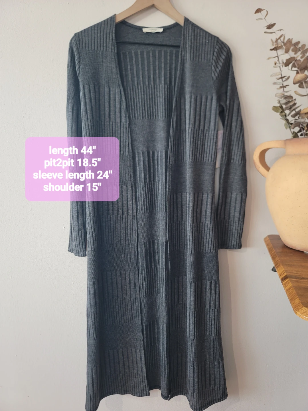 La Banga Charcoal Ribbed Knit Maxi Duster Cardigan NWT Sz S Y2K - photo 3