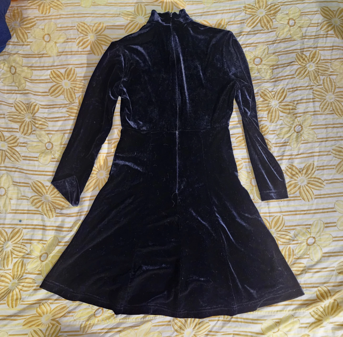 Black velvet mini dress with mock neck and long sleeves - photo 2