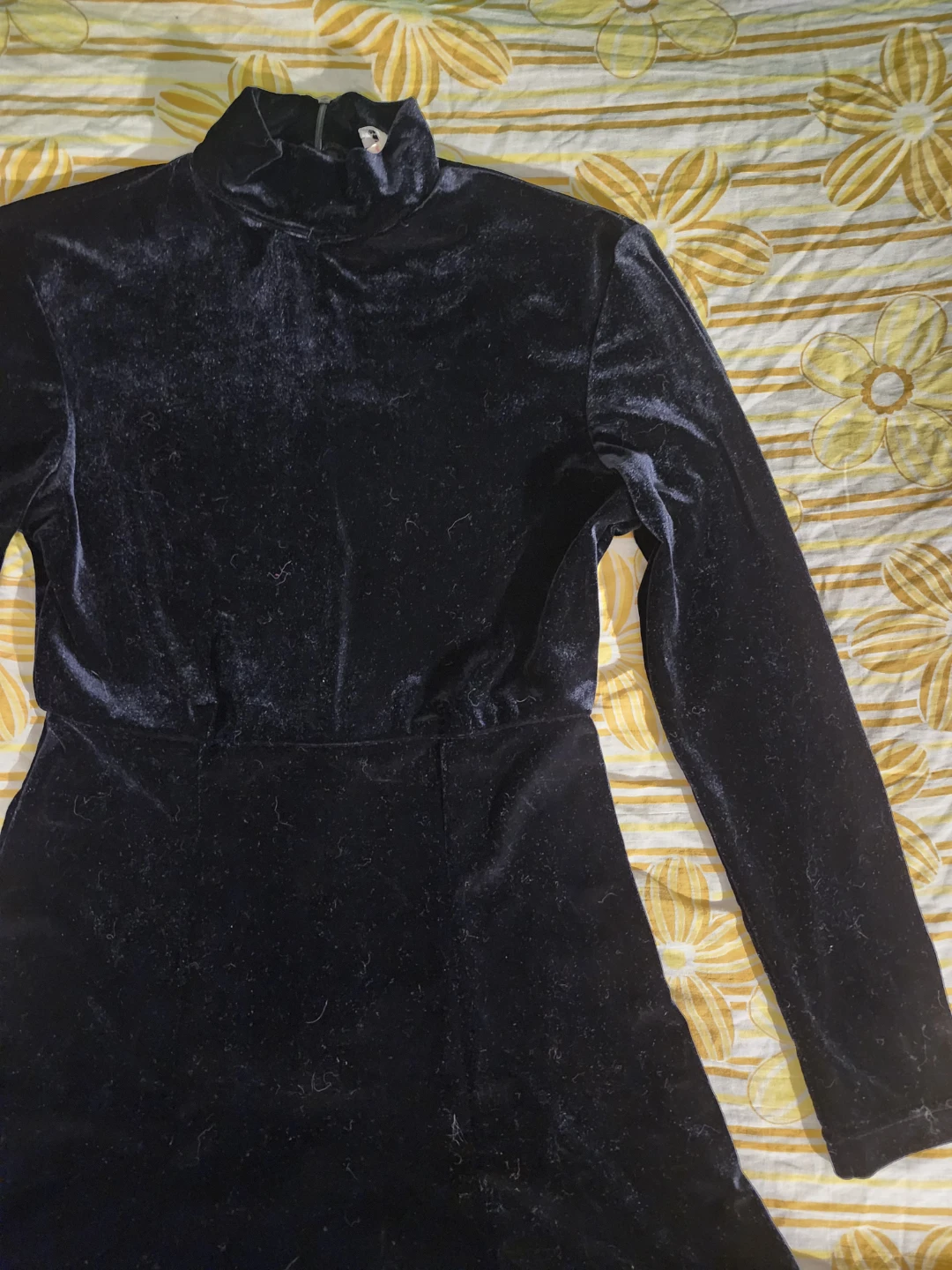 Black velvet mini dress with mock neck and long sleeves - photo 3
