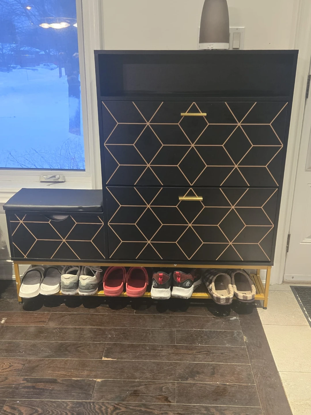 Black Flip Down Shoe Storage Cabinet with Bench