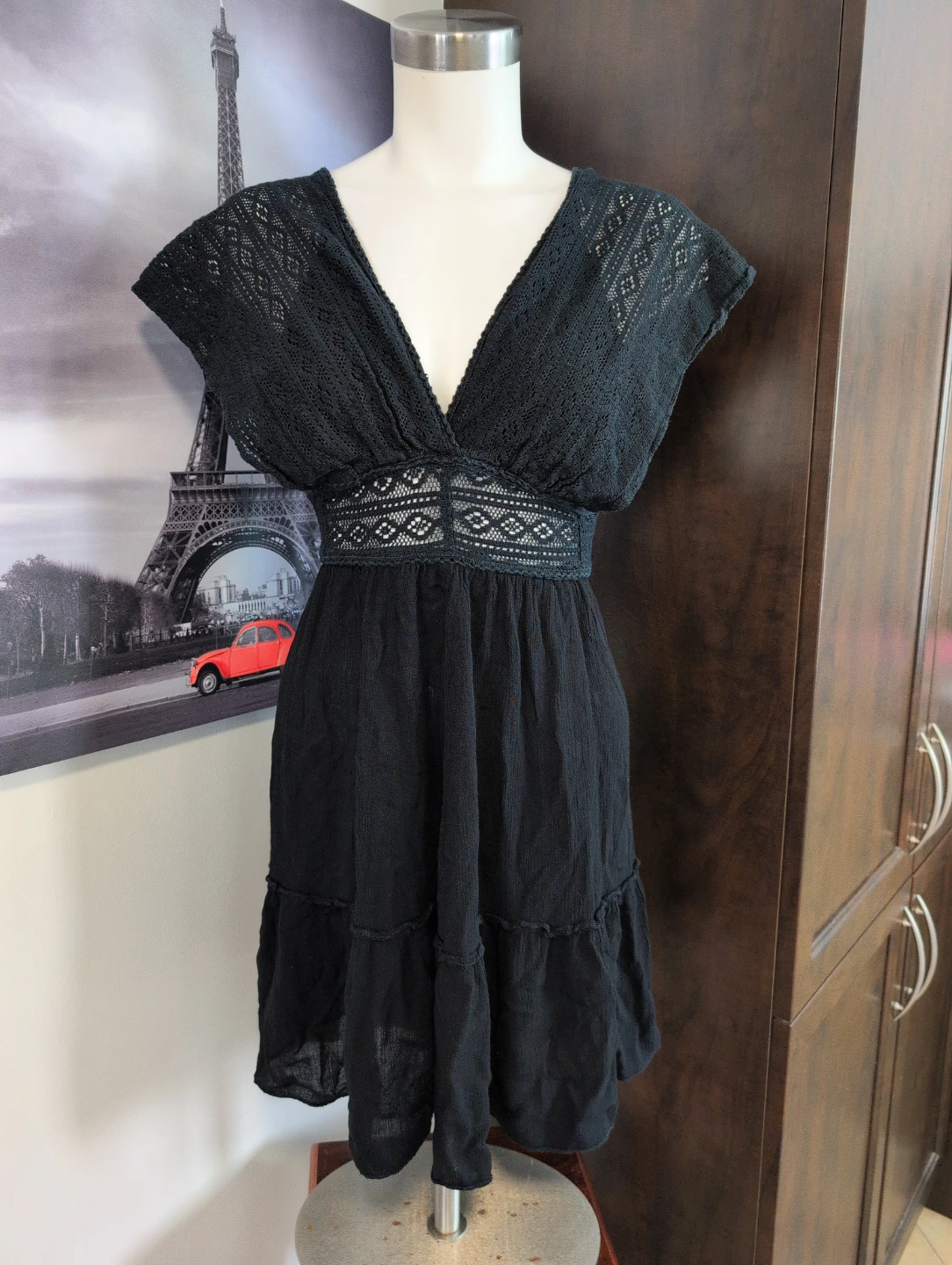 Black Boho Crochet Detail Summer Dress