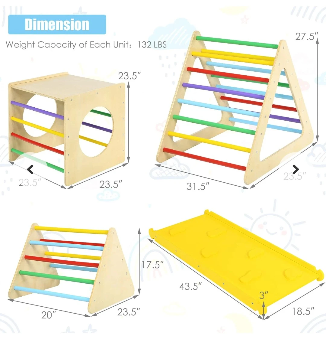 5 in 1 Wooden Climbing Triangle with Slide - photo 4