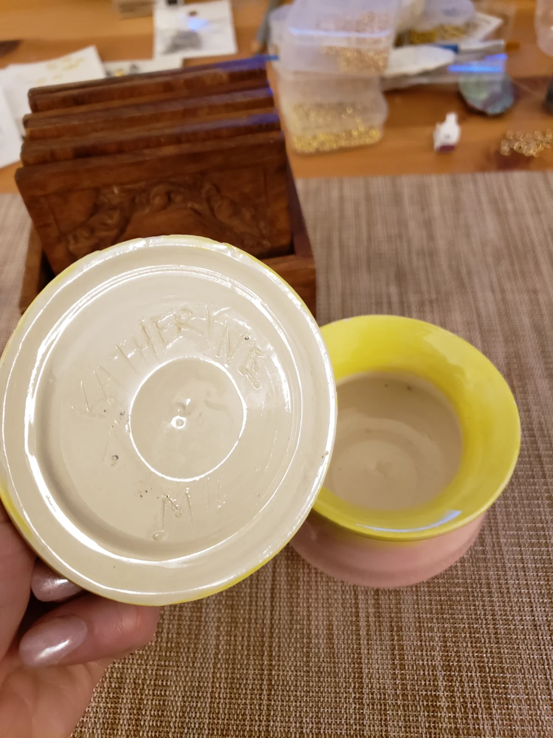 Yellow and Pink Ceramic Trinket Dish 🥕 - photo 2