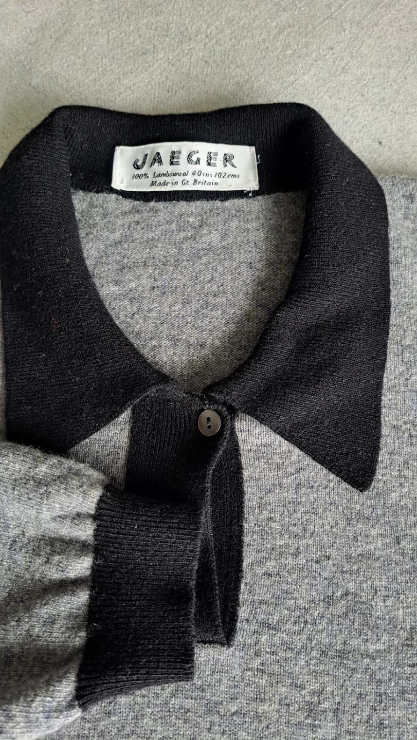 Vintage Jaeger Argyle Lambswool Polo Sweater, sz lg - photo 2