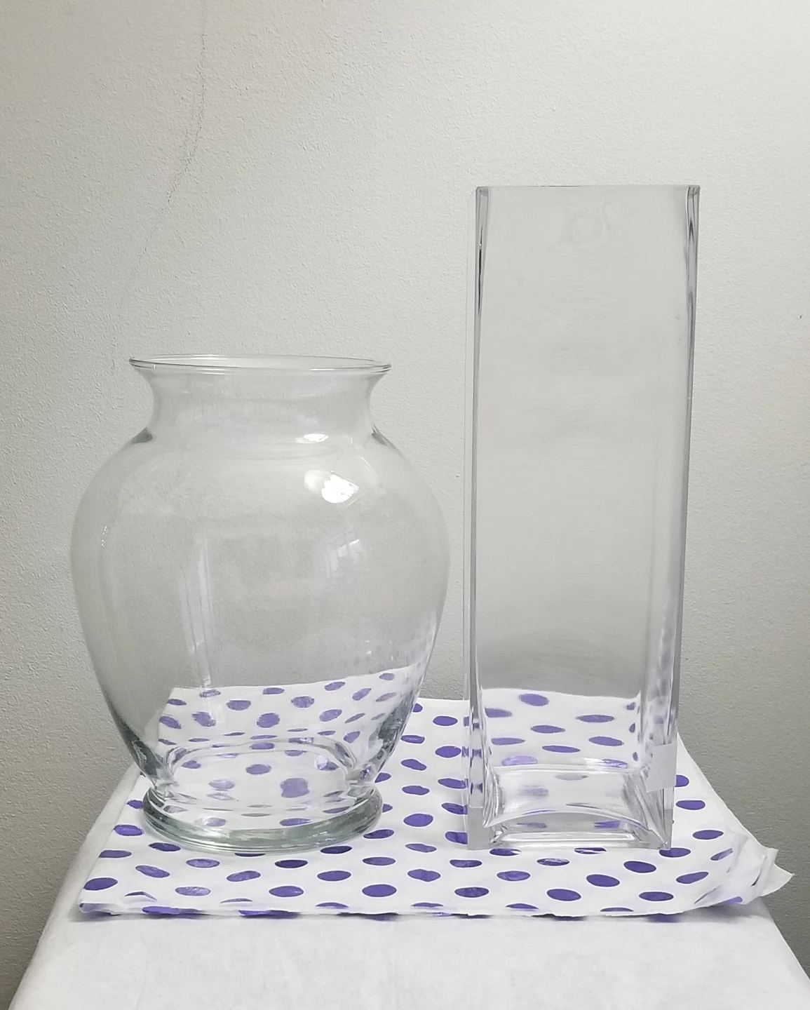 TWO Clear Glass Vases