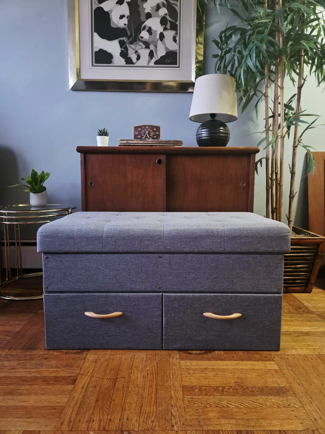 Grey Tufted Storage Bench