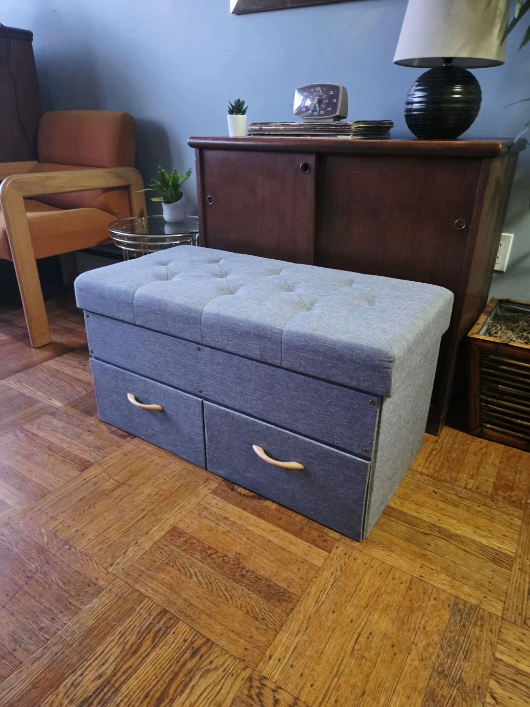 Grey Tufted Storage Bench - photo 2