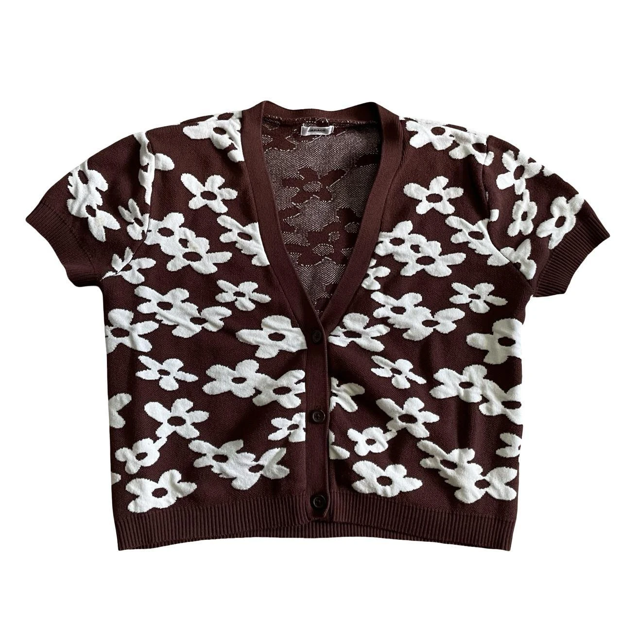 Garage Brown Floral Short Sleeve Button-Up Cardigan - Size XS