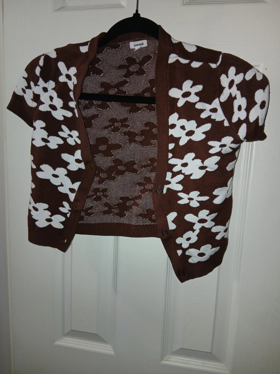 Garage Brown Floral Short Sleeve Button-Up Cardigan - Size XS - photo 2