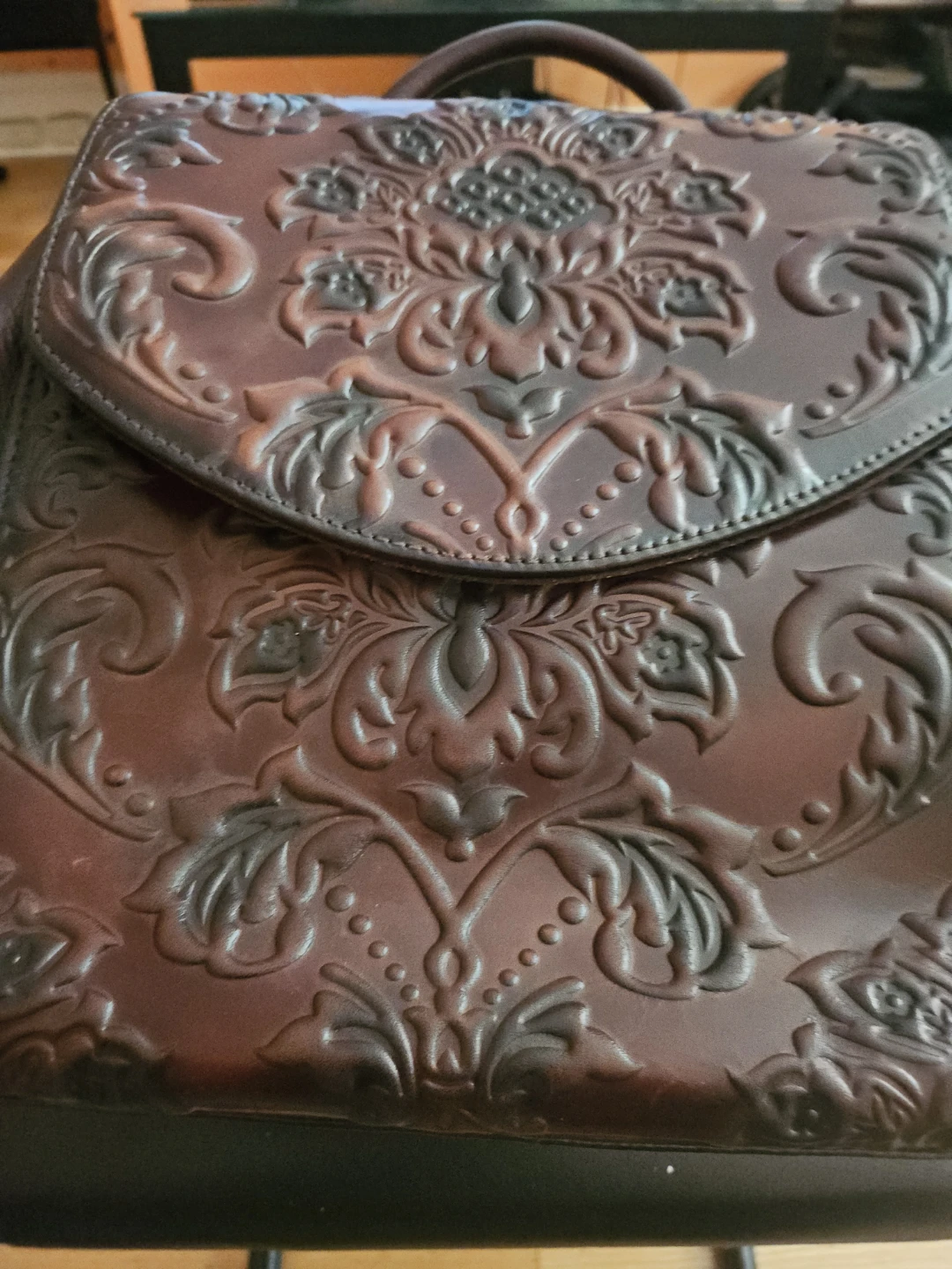 Brown Embossed Leather Backpack