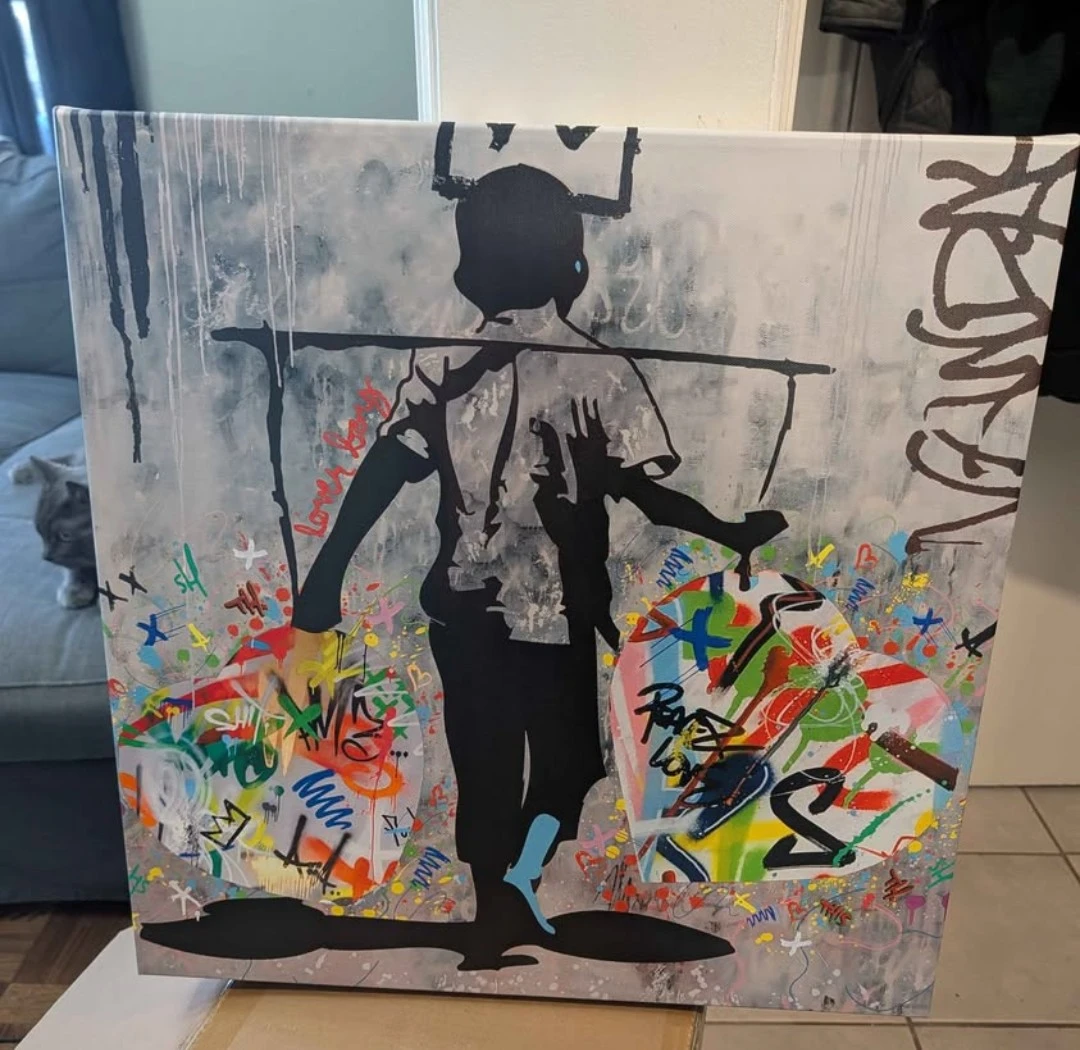 Canvas Wall Art Painting with Kid and Hearts