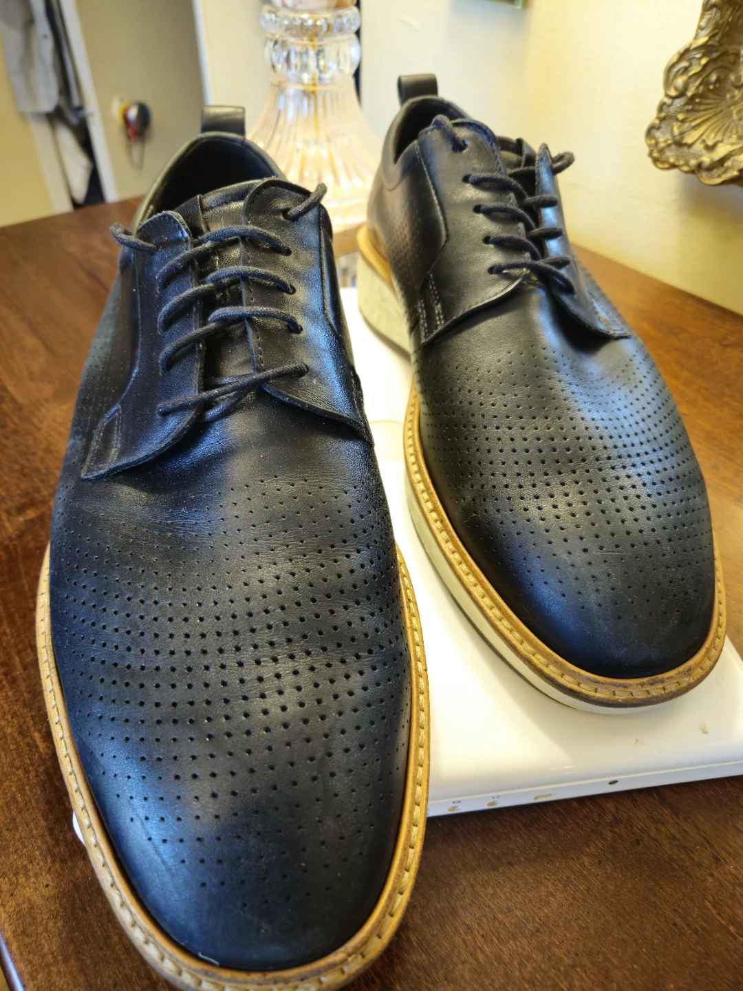 ECCO St.1 Hybrid Black Leather Perforated Lace-Up Shoes