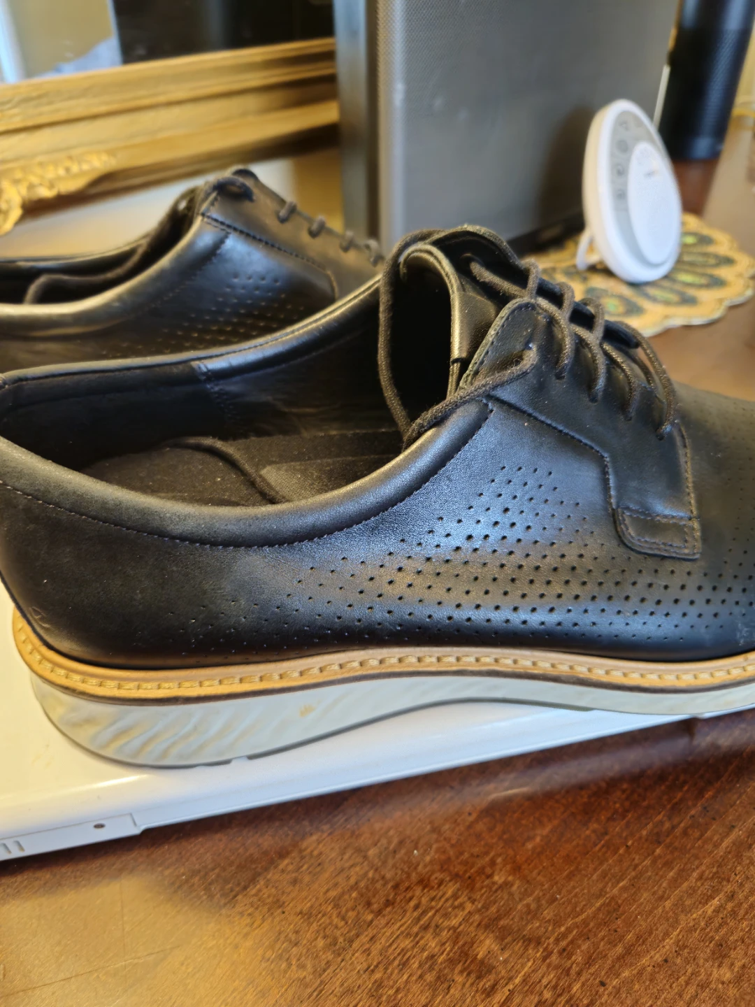 ECCO St.1 Hybrid Black Leather Perforated Lace-Up Shoes - photo 3