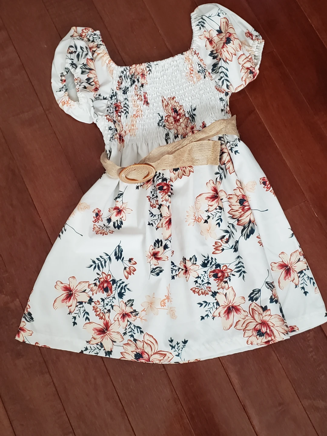 Girls Floral Print Dress with Belt