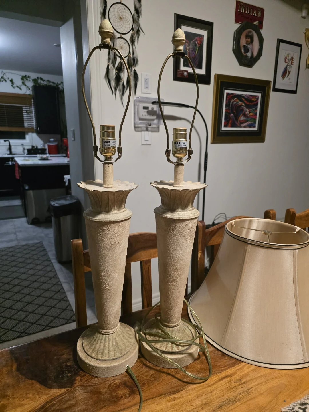Pair of Vintage Beige Table Lamps