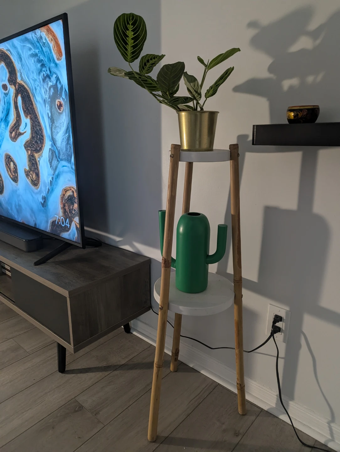 Bamboo Plant Stand with White Shelves