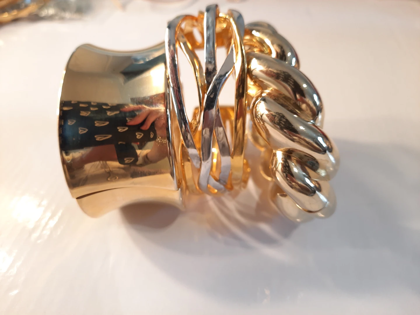Set of 3 Gold Tone Statement Bracelets - photo 2