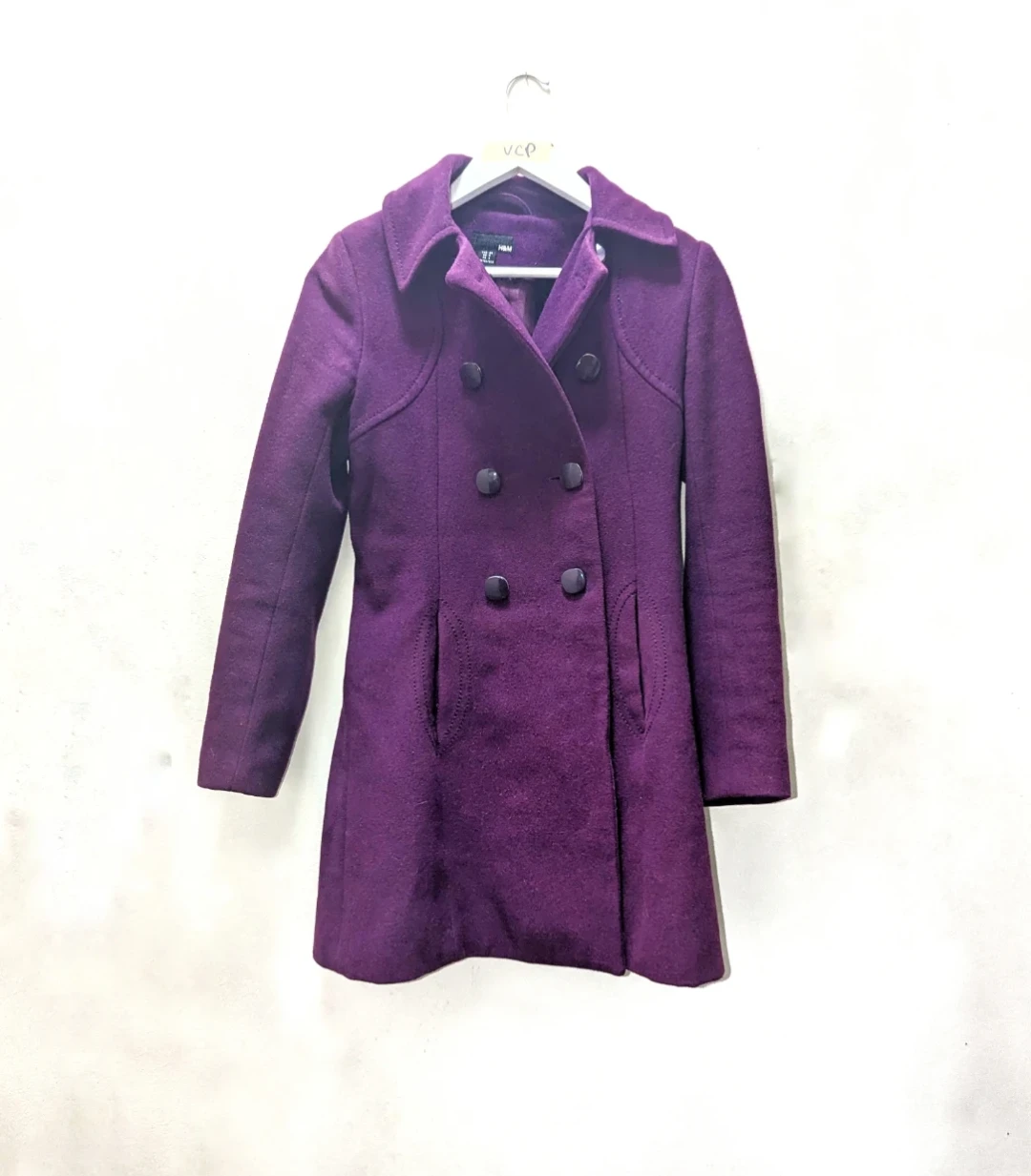 H&M Purple Double-Breasted Wool Blend Coat