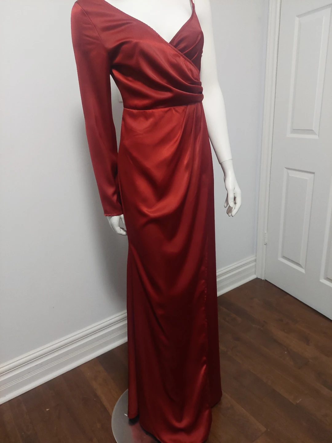 Red One-Sleeve Maxi Dress