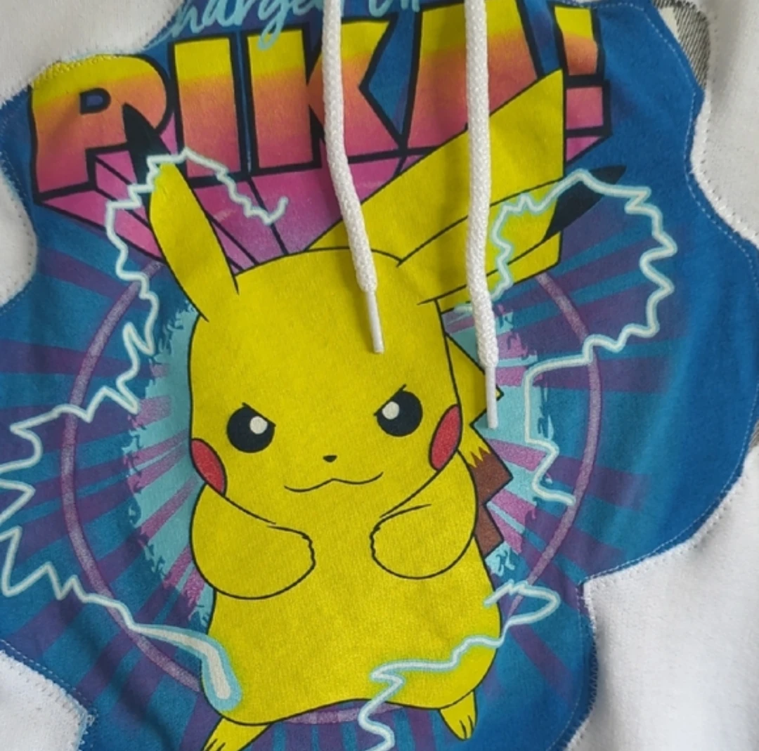White Pikachu Hoodie with Plaid Sleeves - photo 2