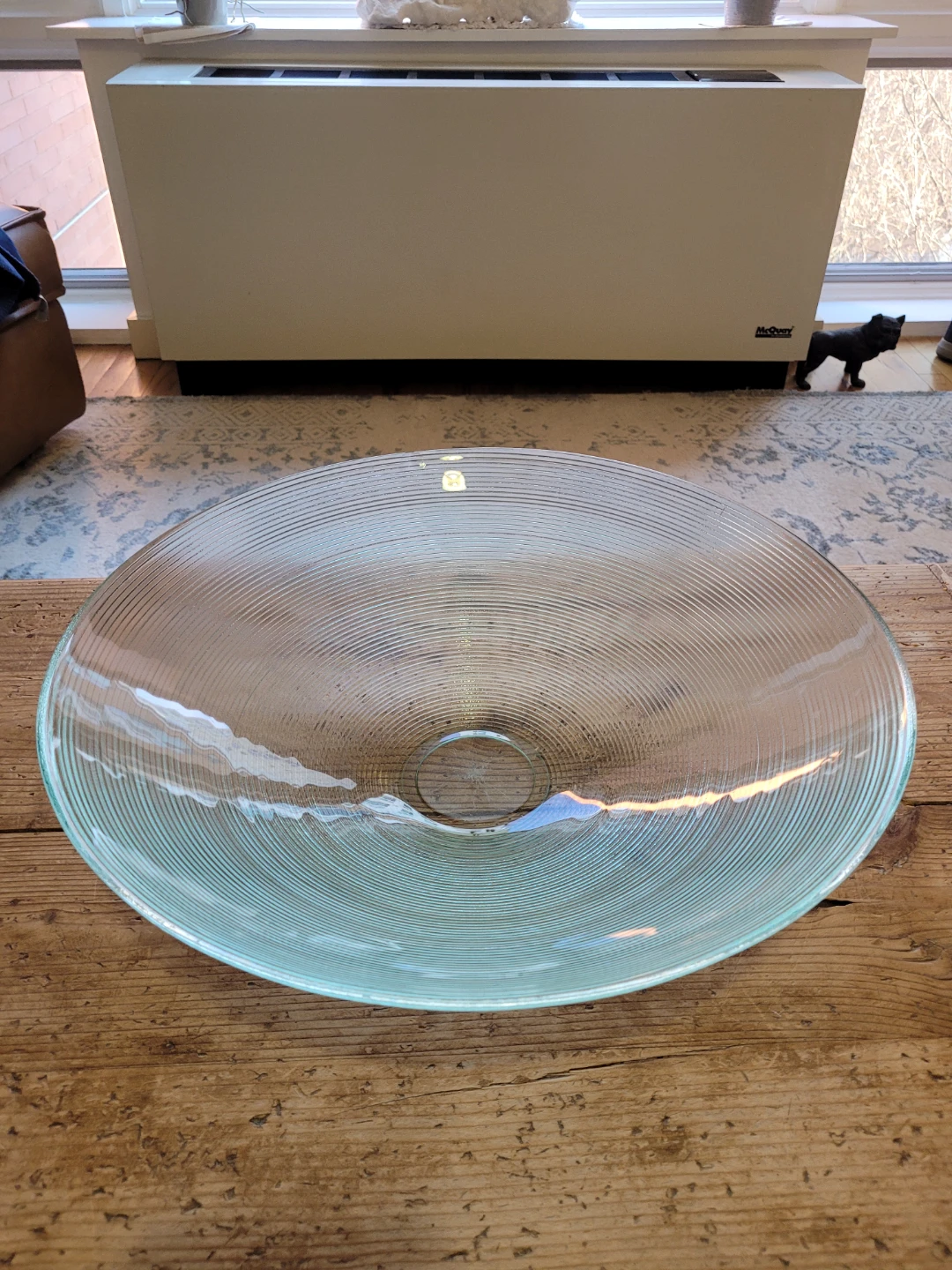 Large Clear Glass Serving Bowl with small nick