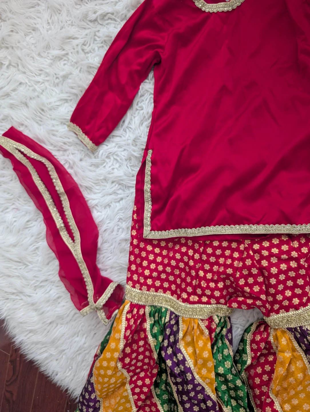 Girl's Red & Multicolour Pakistani Gharara Set - photo 3
