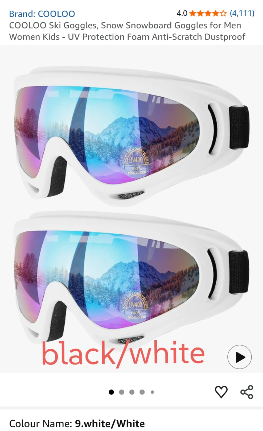 A Set of 2 COOLOO Ski Snowboard Goggles UV Protection Anti-Fog