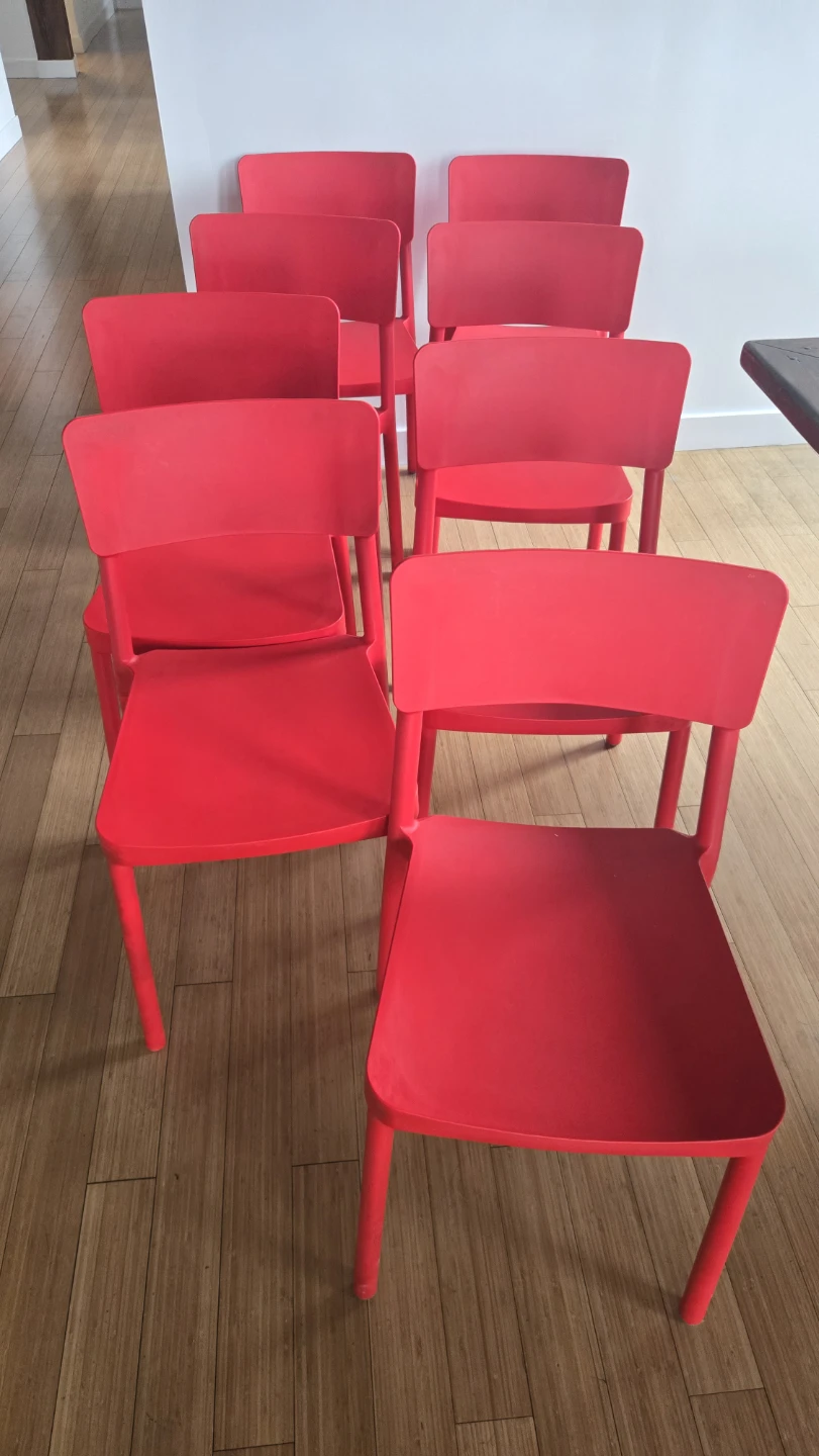 Set of 8 Red Plastic Chairs