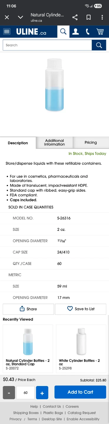 60-pcs, 2 oz Cylinder Bottles with Standard Caps - photo 4