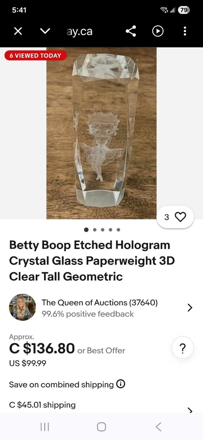 7" 3D glass etched hologram Betty Boop figurine - photo 5