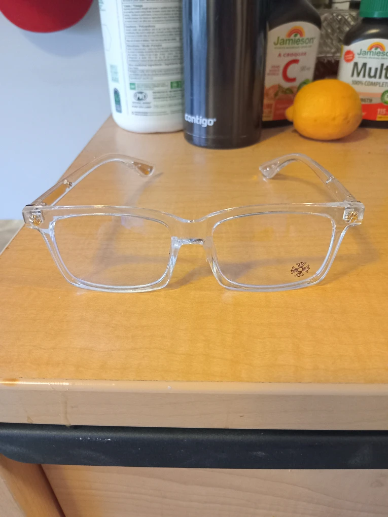 transparent chrome heart glasses