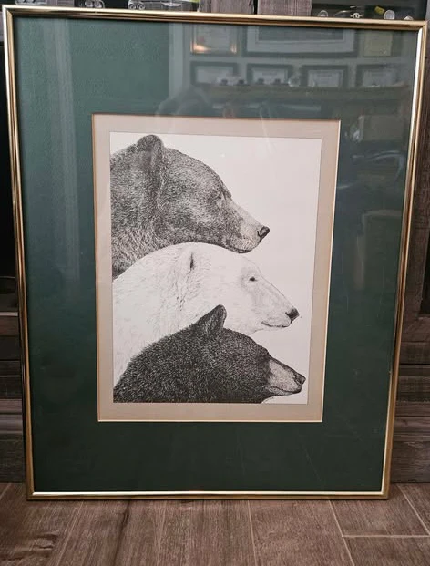 ❤️  Framed Signed Charcoal Artwork  of Three Bears